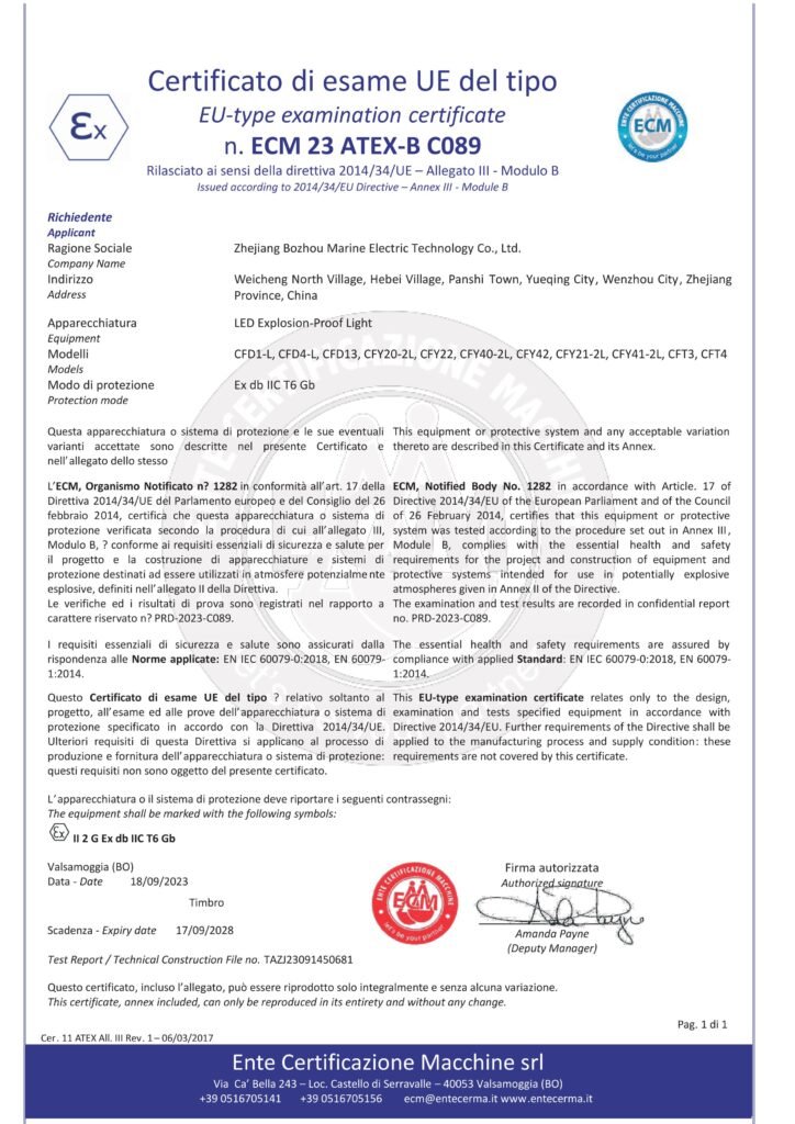 ATEX CERTIFICATE - BOZHOU MARINE
