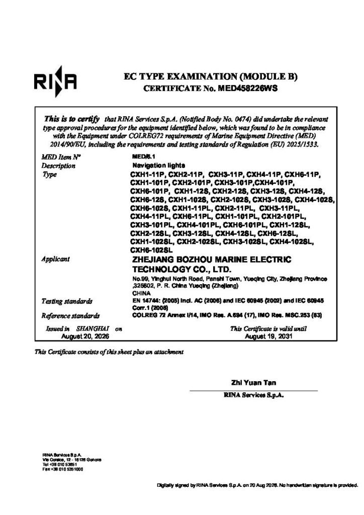 MED CERTIFICATE - BOZHOU MARINE